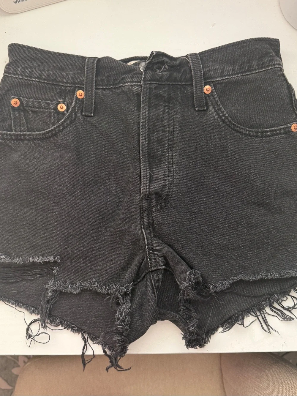 Levi's Black Frayed Hem Denim Shorts